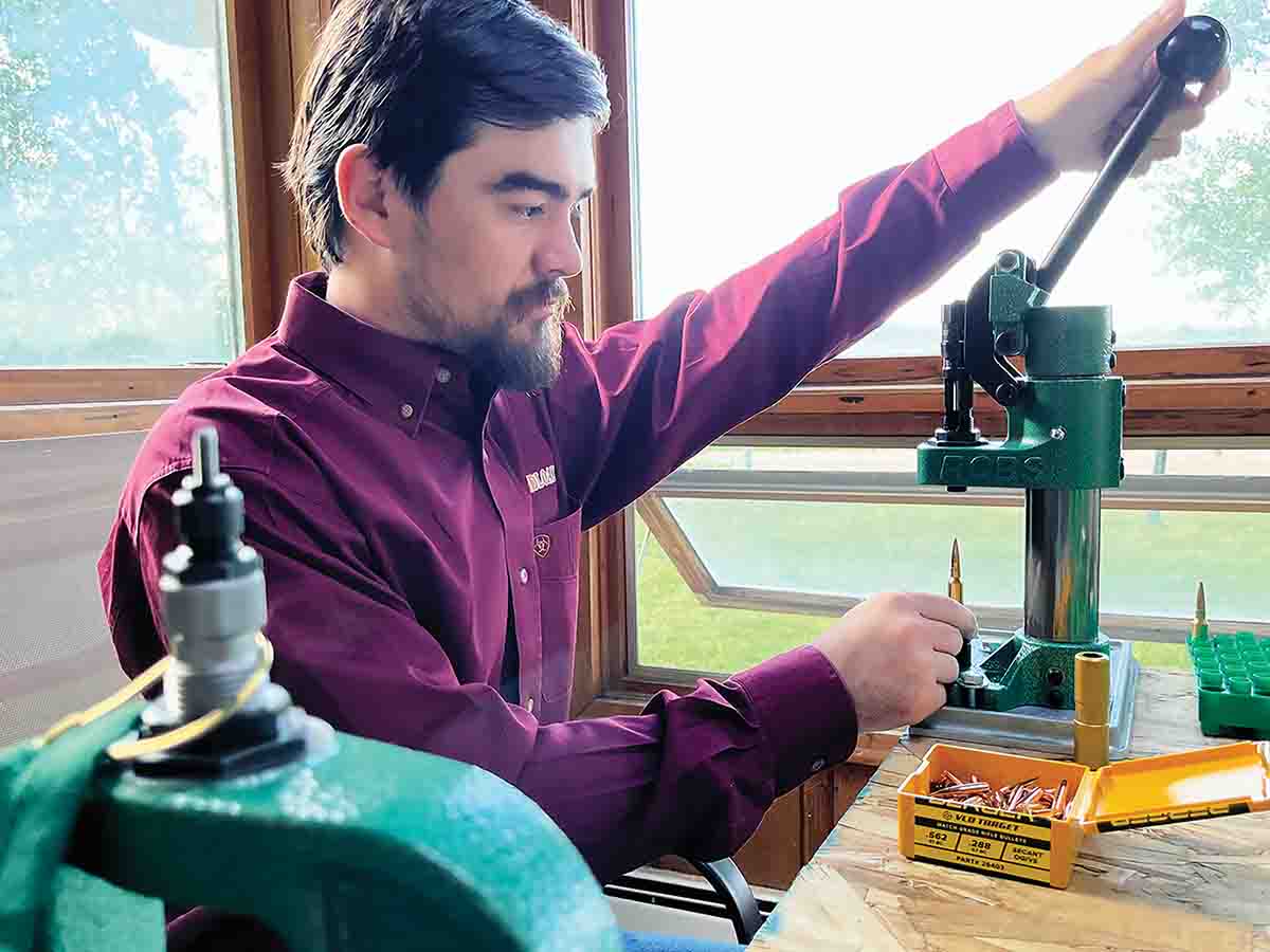 Handloader’s Jeremiah Polacek at one of the RCBS loading stations at an event in Wyoming. The unalloyed Summit Press is a pleasure to use.